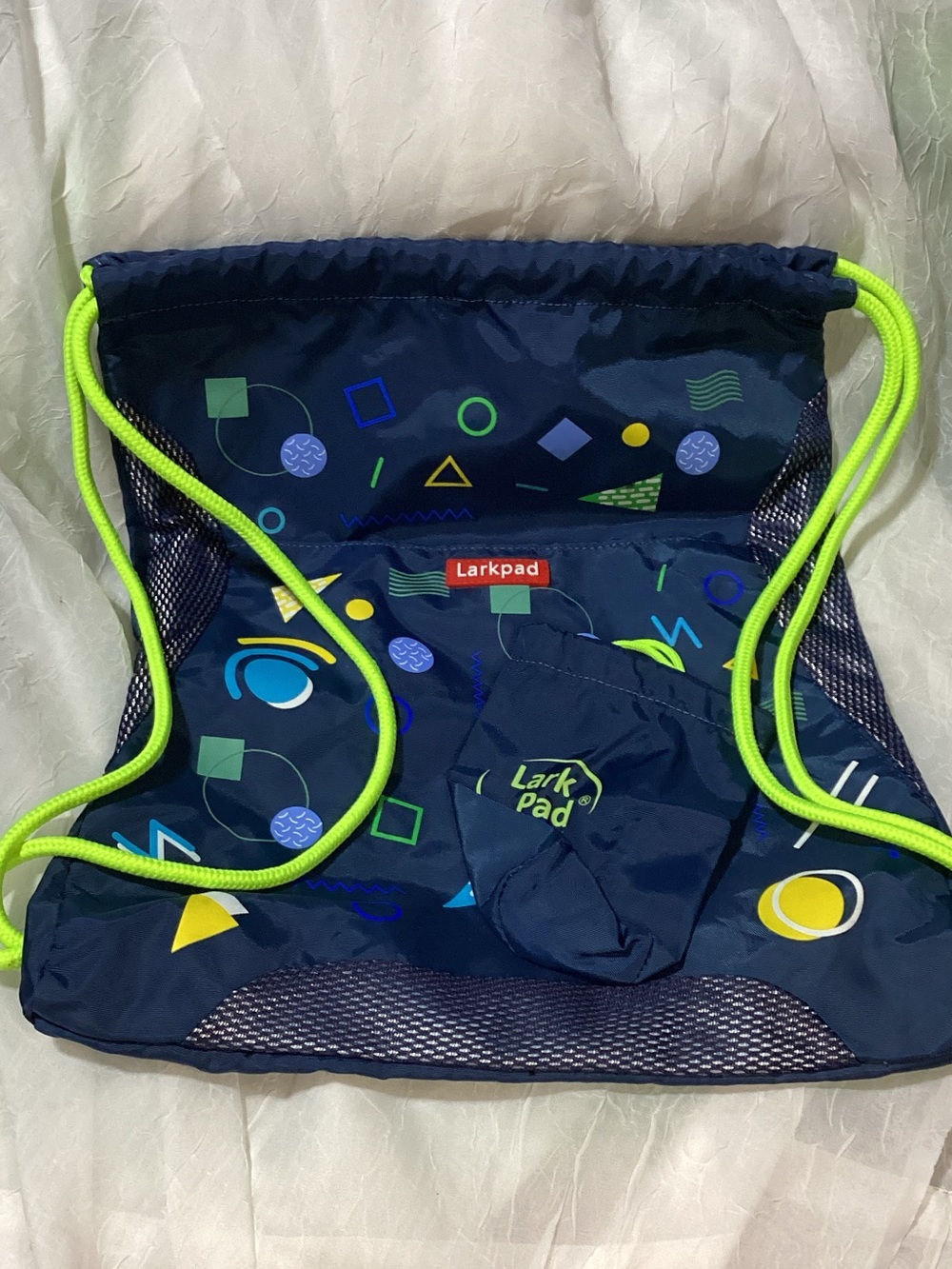 Larkpad Kids Navy Blue Drawstring Backpack & Matching Water Bottle Cover NWOT